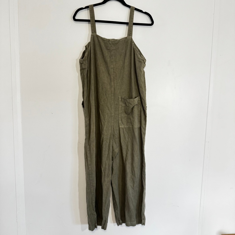 Universal Thread Jumpsuit Women M Olive Green Linen Blend Overall Wide Leg Boho - Picture 2 of 8